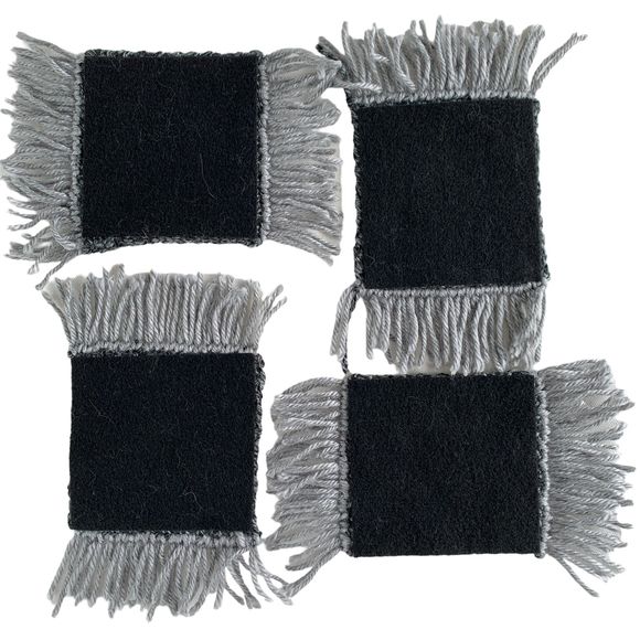Mug Rugs Coasters Handmade Crochet Gray Variegated Fringe Set of 4 - Picture 8 of 10